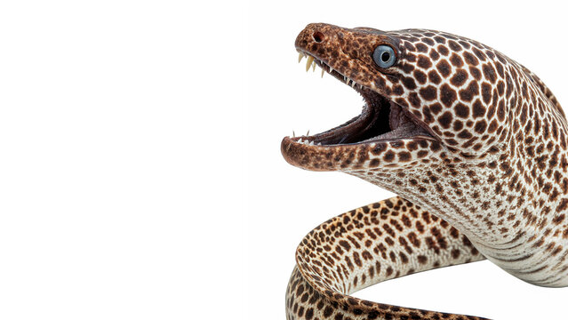 Spotted moray eel with open jaws marine predator isolated on transparent background