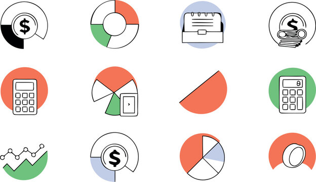 Business finance analytics and accounting icon set for data statistical market growth report tracking chart