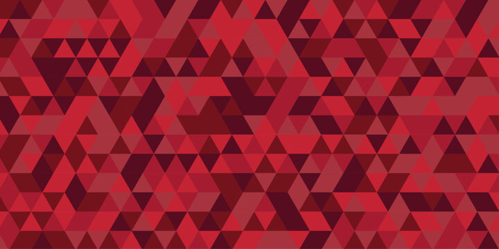 Abstract geometric red triangle pattern background, modern low poly mosaic backdrop, crimson digital tech wallpaper, seamless web template, ruby polygonal vector texture illustration.