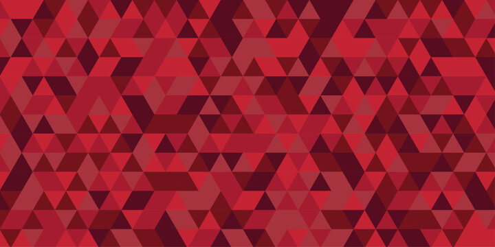 Abstract geometric red triangle pattern background, modern low poly mosaic backdrop, crimson digital tech wallpaper, seamless web template, ruby polygonal vector texture illustration.