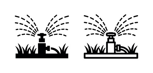 Fototapeta premium Automatic lawn sprinkler watering grass icon set, isolated on white background.