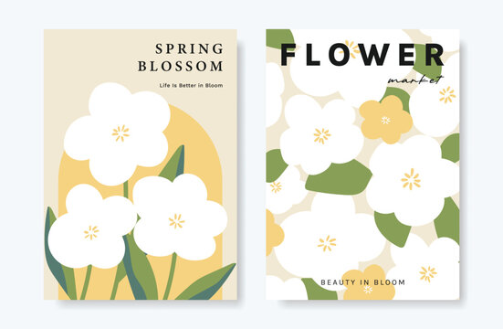 Modern floral card background vector. Minimal hand drawn botanical flowers template background. Design illustration for wedding, vip cover, poster, rsvp modern card, birthday party.