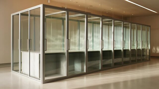 Professional glass office partition system in a minimalist corporate building interior structure architecture modern