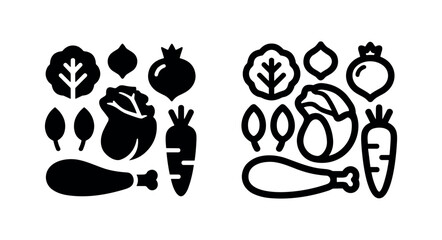 Fototapeta premium Vegetable and poultry food icon set