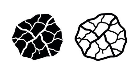 Cracked Rock and Stone Icons, Solid and Outline Style Geological Texture Vector Illustration © liubomir118809