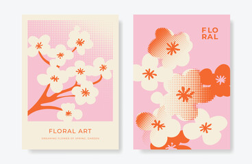 Obraz premium Modern floral card background vector. Minimal hand drawn botanical flowers template background. Design illustration for wedding, vip cover, poster, rsvp modern card, birthday party.