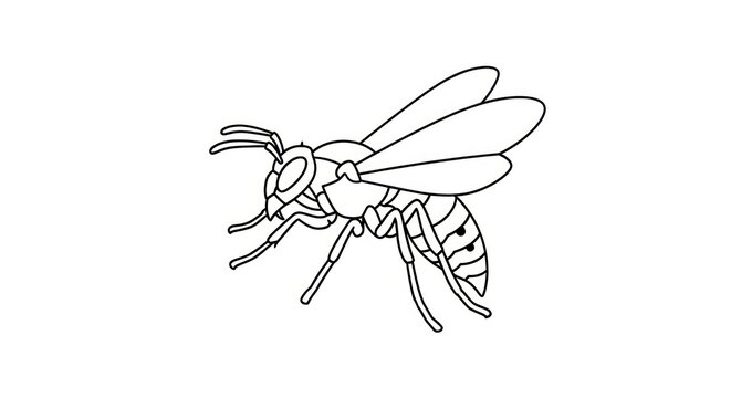 Wasp Insect Detailed Line Art Drawing