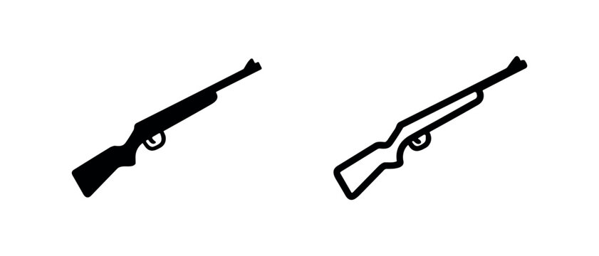 Rifle or shotgun icon. Solid and outline vector illustration for hunting, weapon, firearm, and defense concepts.