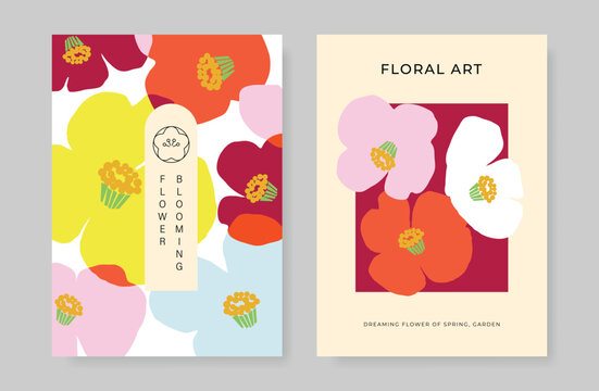 Modern floral card background vector. Minimal hand drawn botanical flowers template background. Design illustration for wedding, vip cover, poster, rsvp modern card, birthday party.