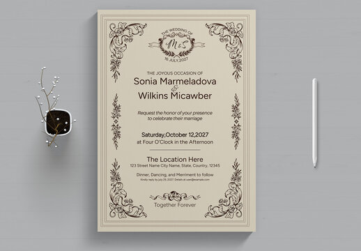 Vintage Wedding Invitation Card