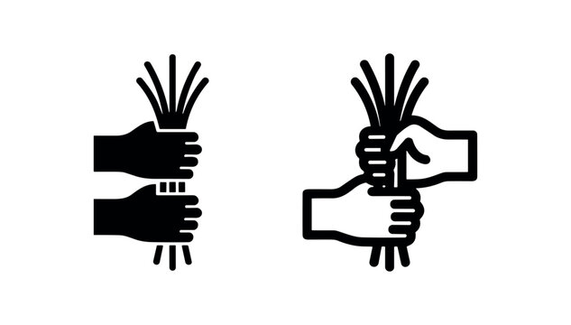 Hands holding a bundle of sticks silhouette icon set