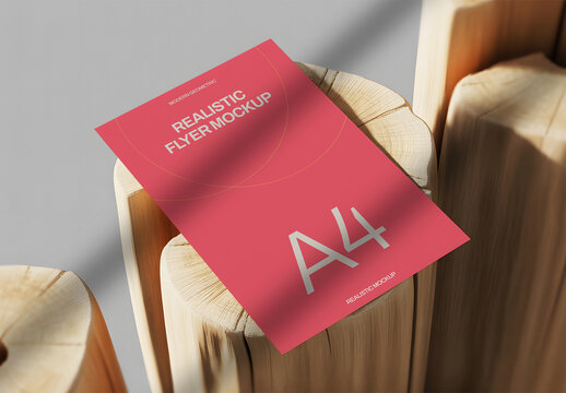 Wood Top Realistic A4 Close Up Mockup