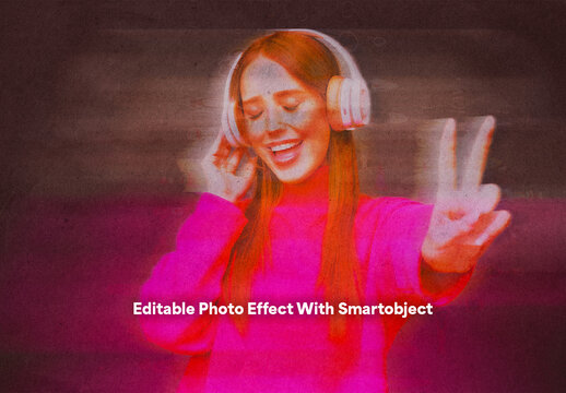 Vintage Grunge Photo Effect Template with Editable Smart Object