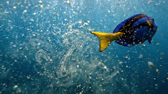 Discover marine life with a colorful fish swimming in clear blue water near coral