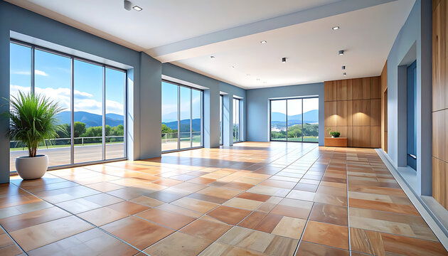 Large empty room with tiled floor.