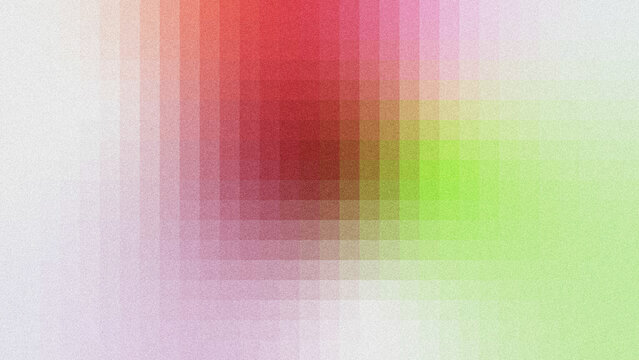 Textured grainy abstract background featuring smooth red, lime green, lavender purple gradient transitions overlaid with faint translucent grid layers, subtle digital noise texture.