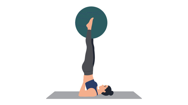 Woman doing Sarvangasana yoga pose with stability ball