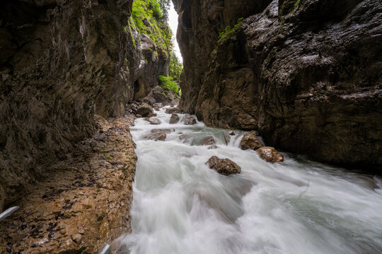 Partnach Gorge Canyon with Rushing River in Bavaria Germany