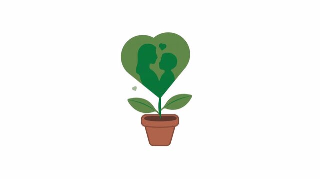 a plant with heart-shaped flowers accompanied by symbols of mother and child, symbolizing mother's love day