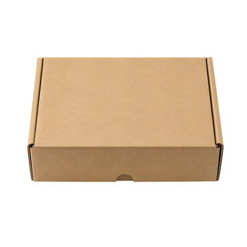 Closed Kraft Shipping Box on Transparent Background