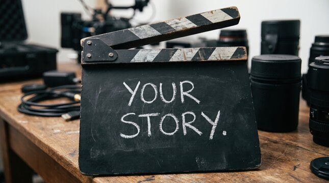 Film Clapboard with Your Story Message on Table
