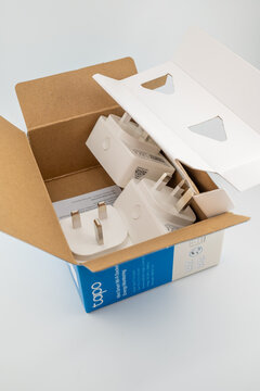 Unboxing of TP-Link Tapo smart Wi-Fi power plug sockets with UK Type G three-pin adapters on September 8, 2026 in Kuala Lumpur, Malaysia.