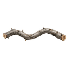 Fototapeta premium A single curved tree branch with cut ends and several small stubs on a white background used for decoration or crafting transparent background