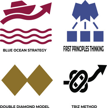 Business Strategy Framework Icons for Innovation Models, Design Thinking and Strategic Planning Concepts On a transparent background