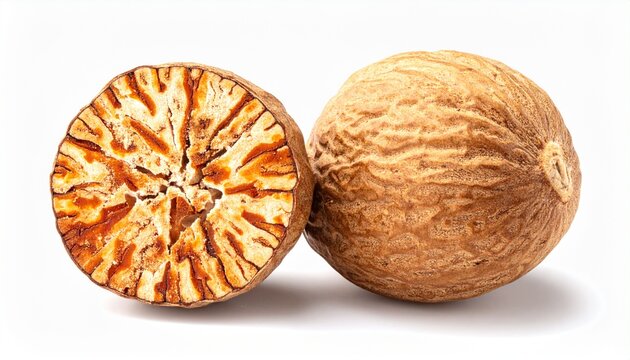 Whole and Dried Bael Fruit Isolated on White