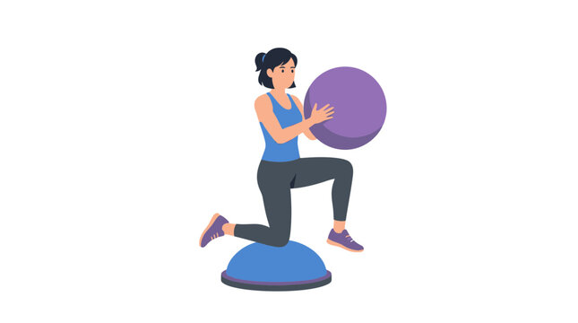 Woman Exercising with Stability Ball and Bosu Ball