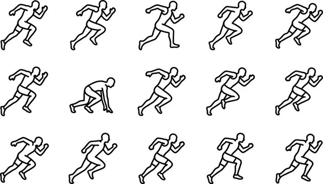 Multiple runners in various poses sprinting