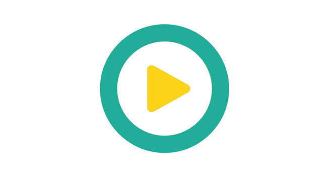 Play button icon vector illustration with teal circle and yellow triangle