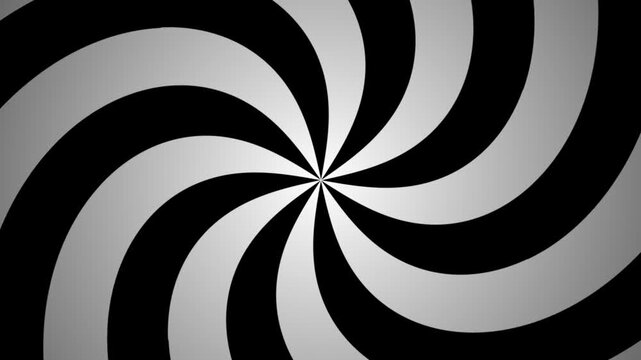 Hypnotic black and white spiral background, rotating optical illusion motion for abstract visual effects