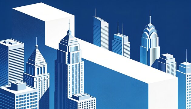 Spanning white beam bridging blue towers over downtown, showing rooftop units and antenna masts