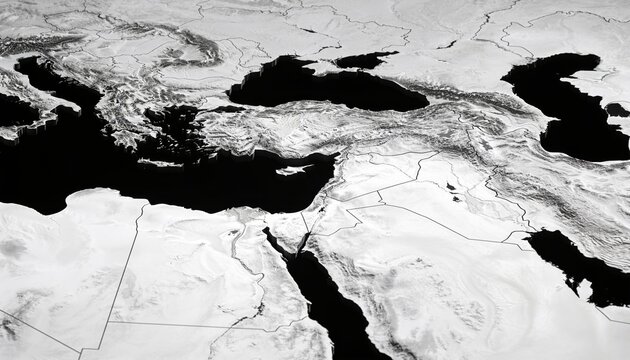 Displaying grayscale relief map of Eastern Med showing seas, Nile, Suez, mountains and borders