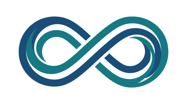 Modern abstract infinity loop symbol with teal and navy blue flowing lines