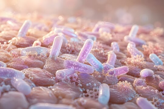Balanced skin microbiome probiotic bacteria ecosystem macro concept