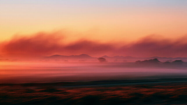 atmospheric photo, abstract color field, red, orange and yellow tones dissolving into formless fog, pure color atmosphere, heavy painterly blur