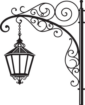Vintage Ornate Wrought Iron Signboard Vector Illustration with Decorative Metal Frame and Antique Gate Design for Retro Street Decoration and Classic Architectural Ornament