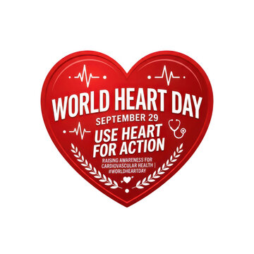 Red heart shape badge for world heart day with use heart for action text