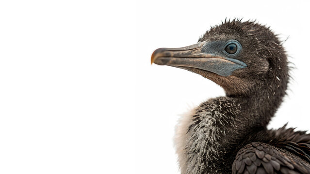 Detailed close up head portrait of cormorant seabird isolated on transparent background