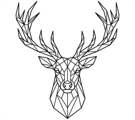 Obraz premium Geometric deer head silhouette with sharp antlers against a white background symbolizing nature and wilderness concepts
