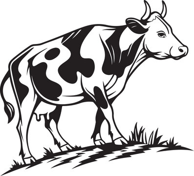 Cute Black and White Cow Vector Illustration Isolated on White Background with Farm Cattle Cartoon Design for Dairy Agriculture Livestock and Nature Theme