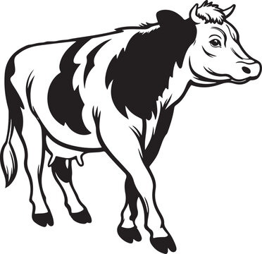 Black and White Cow Vector Illustration Isolated on White Background with Cute Farm Cattle Cartoon Design for Agriculture Dairy Livestock Animal Nature Graphic Art