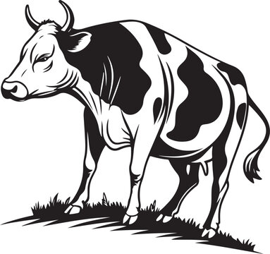 Black and White Cow Vector Illustration Isolated on White Background with Cute Farm Cattle Cartoon Design for Agriculture Dairy Livestock Nature and Animal Graphic Art