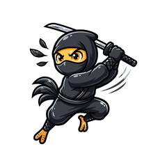 Action Ninja Chicken with Katana Cartoon Mascot Vector Illustration © kaziashabul24