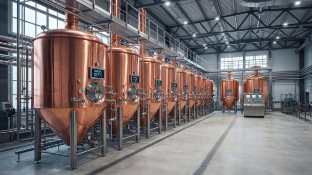 Copper Brewing Tanks in a Modern Brewery