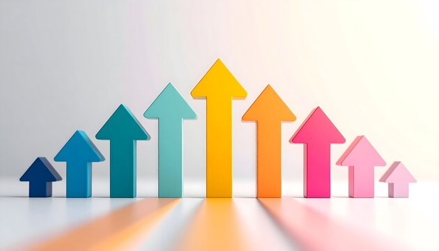 Flechas de colores ascendentes sobre fondo claro en concepto de crecimiento, progreso y desarrollo empresarial