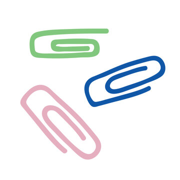 Cute hand drawn colorful paperclips doodle set in pastel colors for school planning and scrapbooking