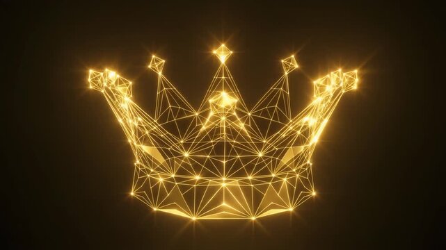 Glowing polygonal crown in wireframe style, symbolizing royalty, digital power, and futuristic identity.